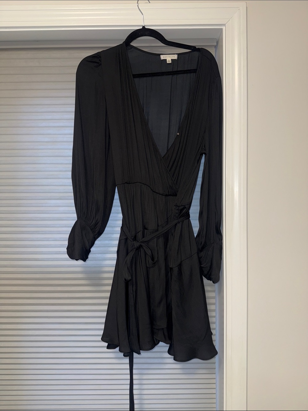 Socialite Black Long Sleeve Wrap Dress with Tie Waist